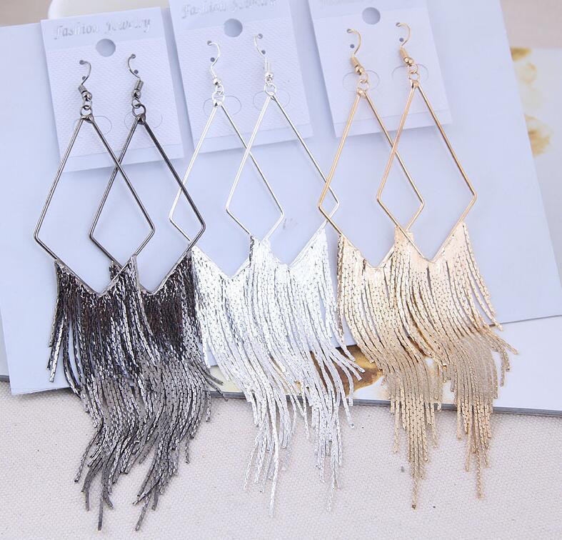 Fashion Tassel Elegant Metal Geometric Prism Earrings