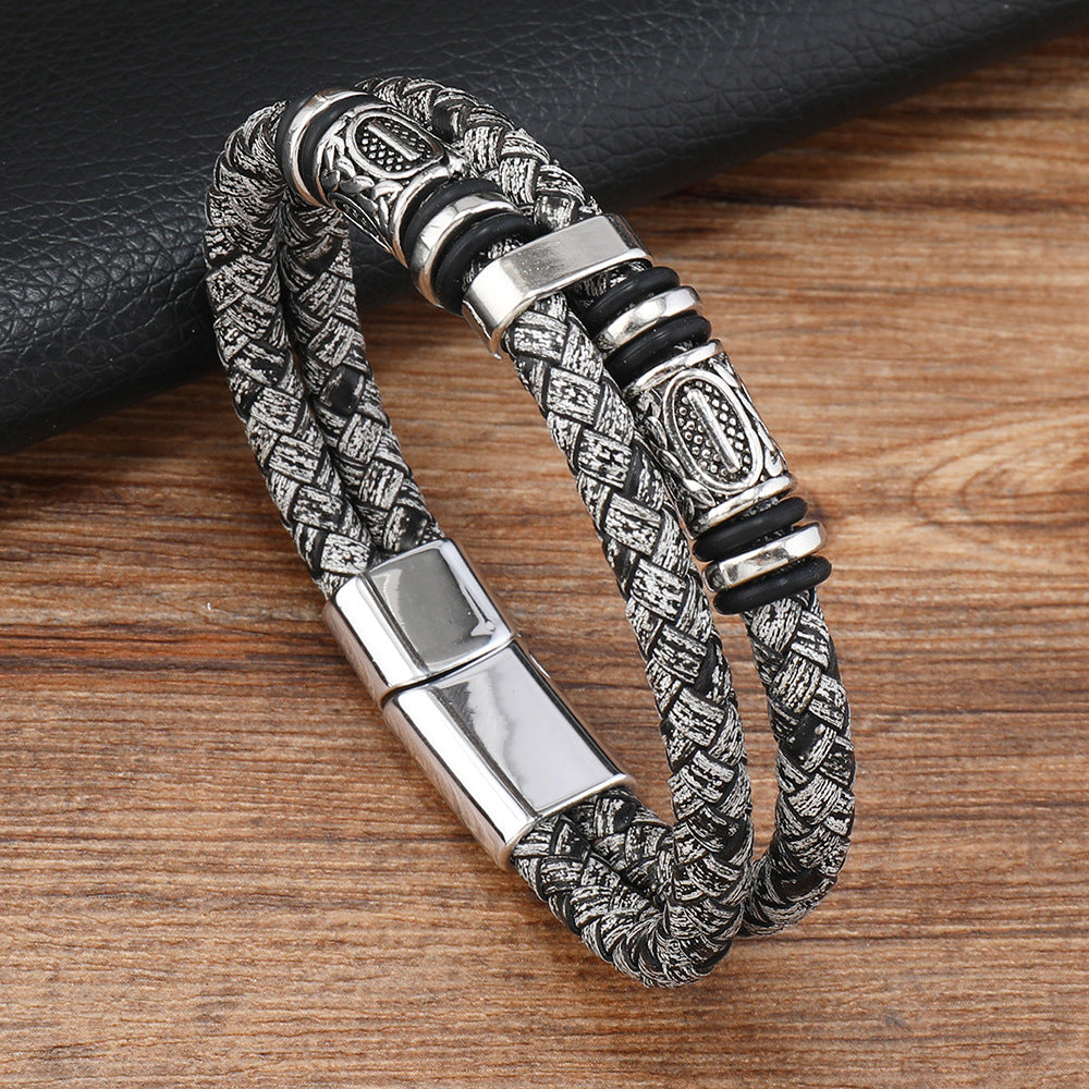 Men's Trendy Beaded Leather Design Alloy Accessories Bracelets