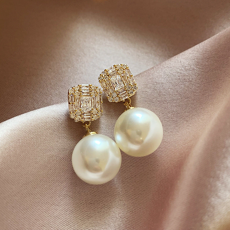 Zircon Pearl Korean Style Light Luxury High-grade Earrings