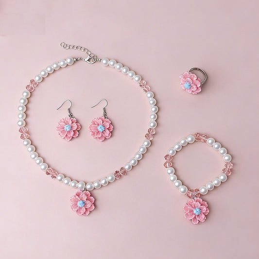 Elegant Children's Cute Refreshing Pearl Flower Jewelry Set