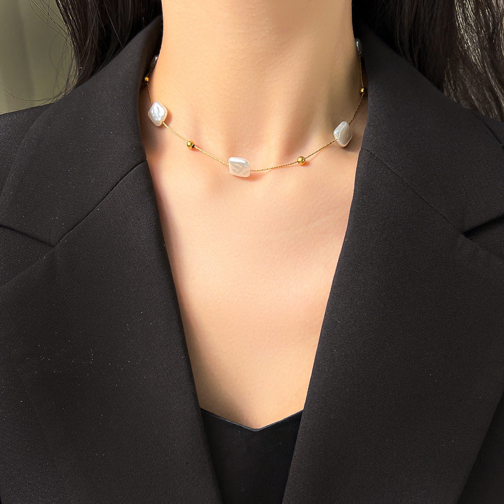 Baroque Pearl Titanium Steel No Fading Necklaces