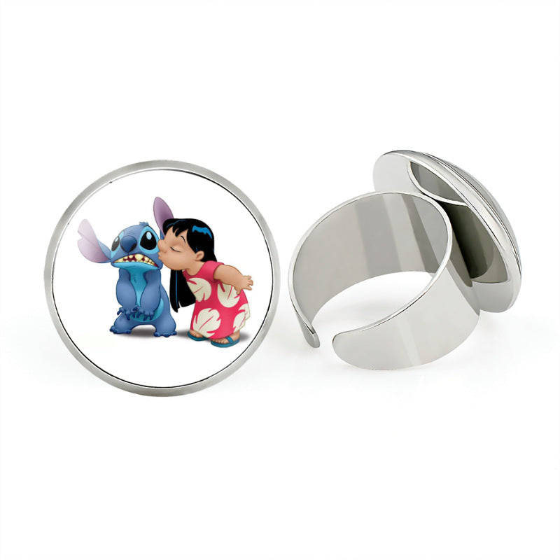 Star Stitch Cartoon Pattern Open Adjustable Rings