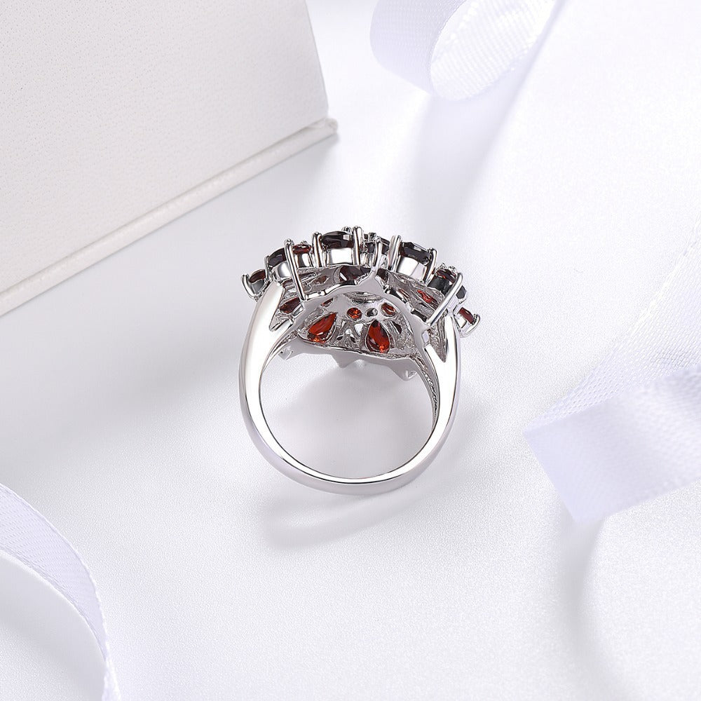 Women's Ornament European Pomegranate Red Zircon Flower Shape Personalized Rings