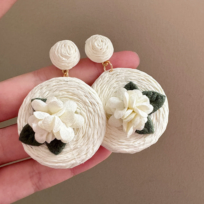 Wind Sweet Flexible Straw Round Flower Simple Temperamental Rings