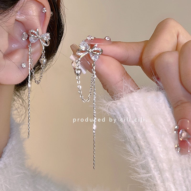 Women's Diamond Butterfly Tassel Romantic Design Style Earrings