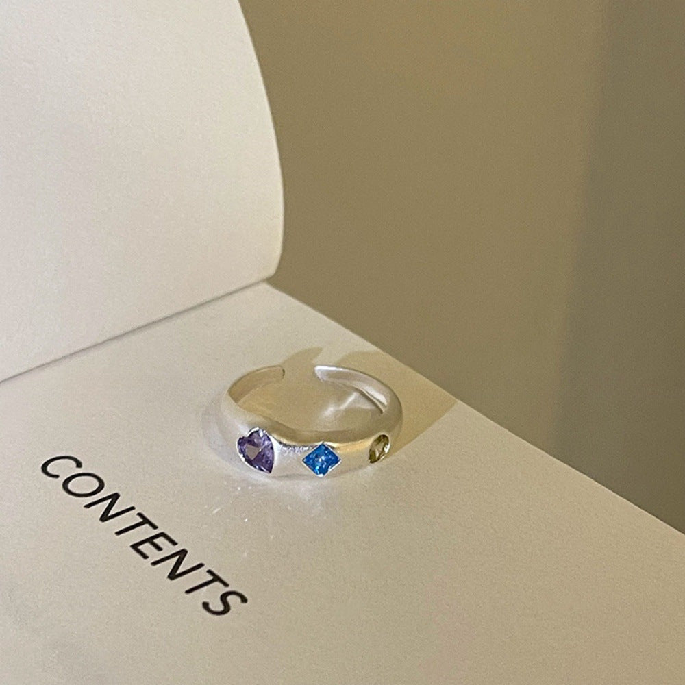 Women's Korean Style Simple Gemstone Sterling Sier Rings