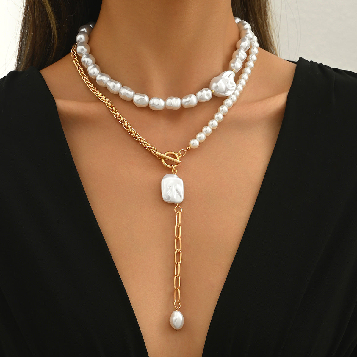 Baroque Imitation Pearl Female Personality Twin Necklaces
