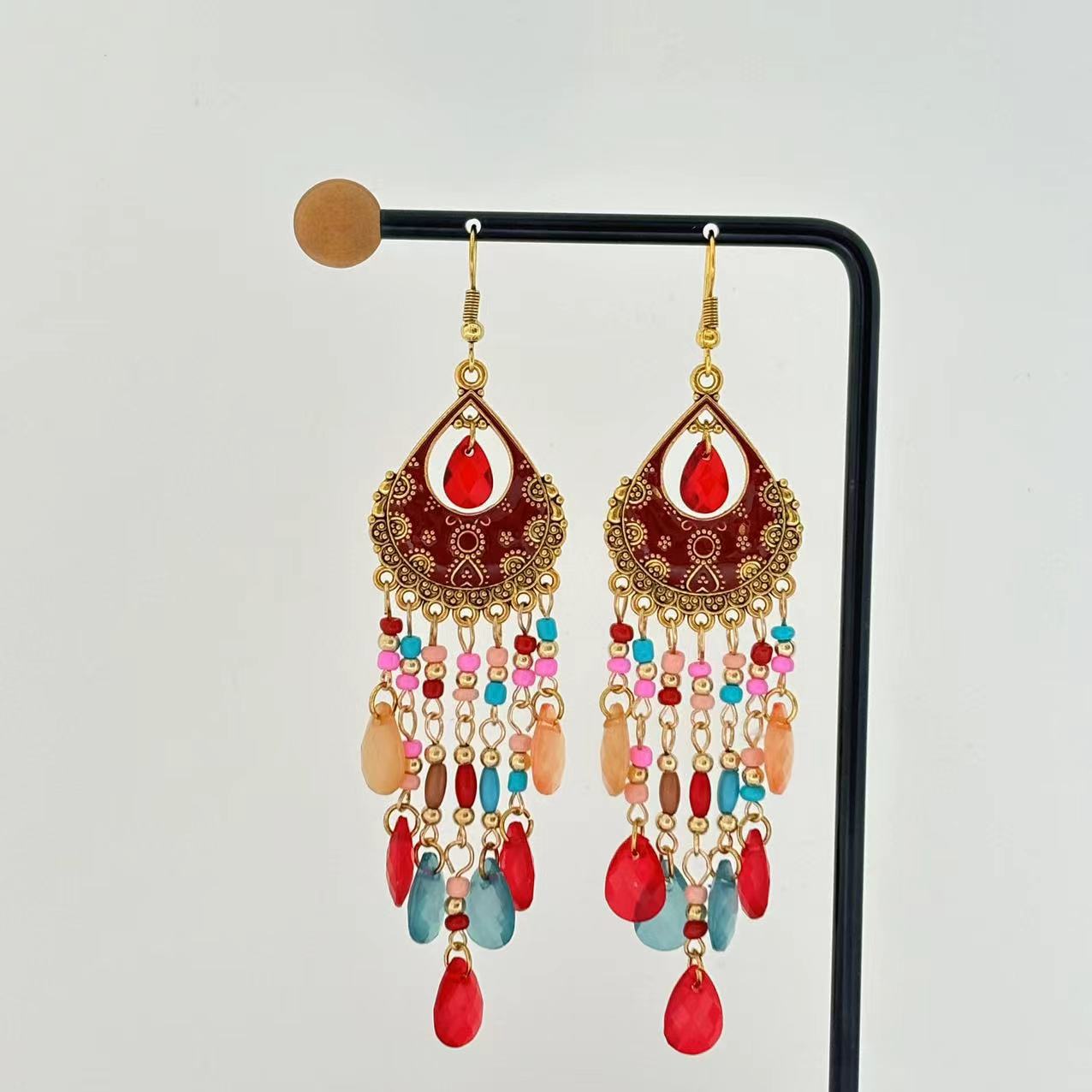 Women's Bohemian Seaside Holiday National Style Crystal Exaggerated Earrings