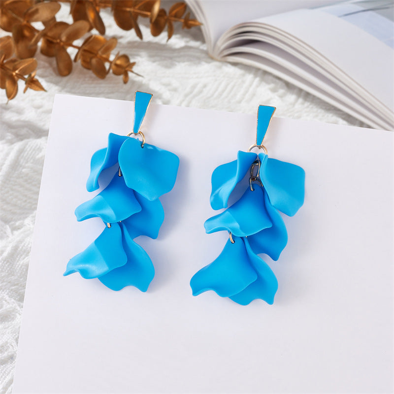 Women's Spring Plaid Petal Leaf Tassel Long Rings