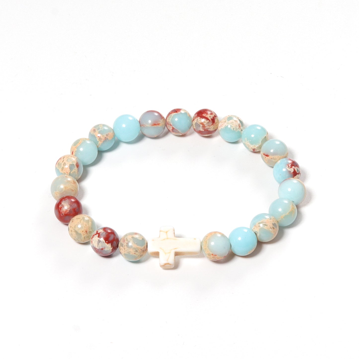 Small Cross Turquoise Rhodochrosite Pink Zebra Bracelets