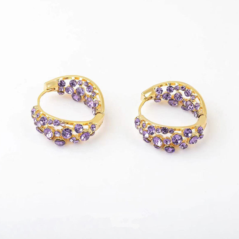 Purple Full Diamond Ear Clip Design Earrings