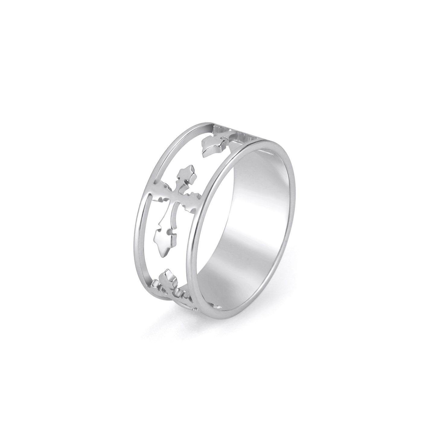 Couple Titanium Steel Cut Half Hollow Cross Ring
