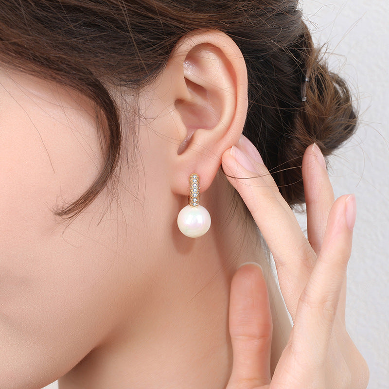 Women's Style Concave Pearl Geometric Gold Heart-shaped Earrings