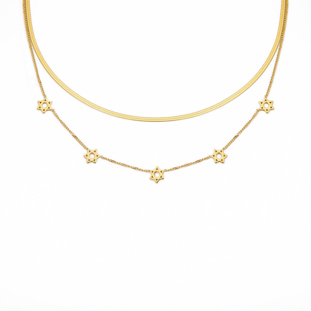 Luxury Style Small Six-pointed Star Stainless Necklaces