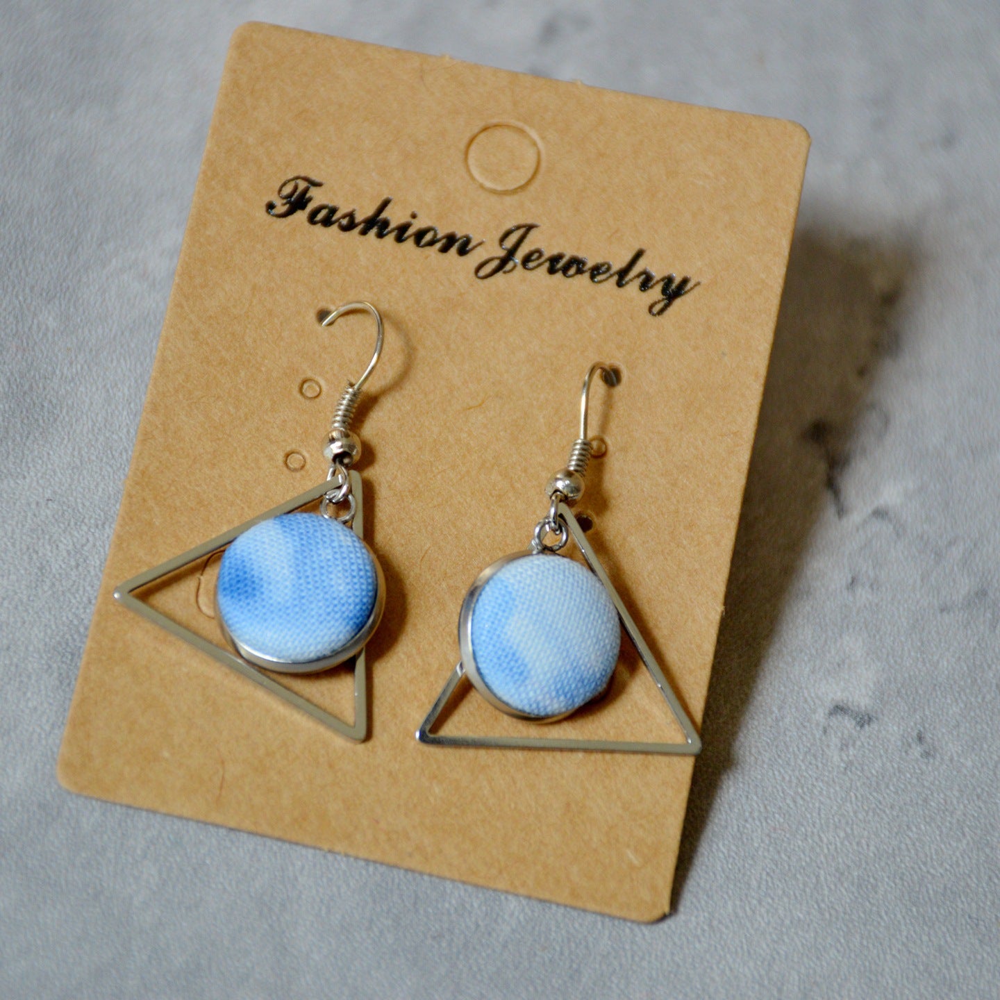 Blue Dyed Fabric Ethnic Style Handmade Simple Inlaid Earrings