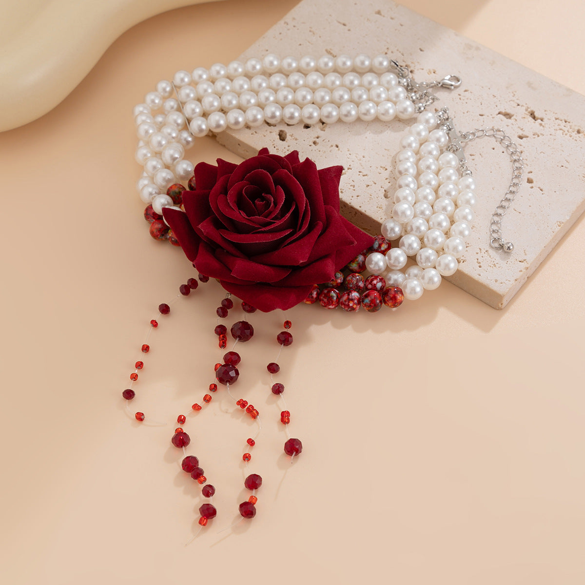 Pearl Personality Tassel Imitation Blood Drop Necklaces