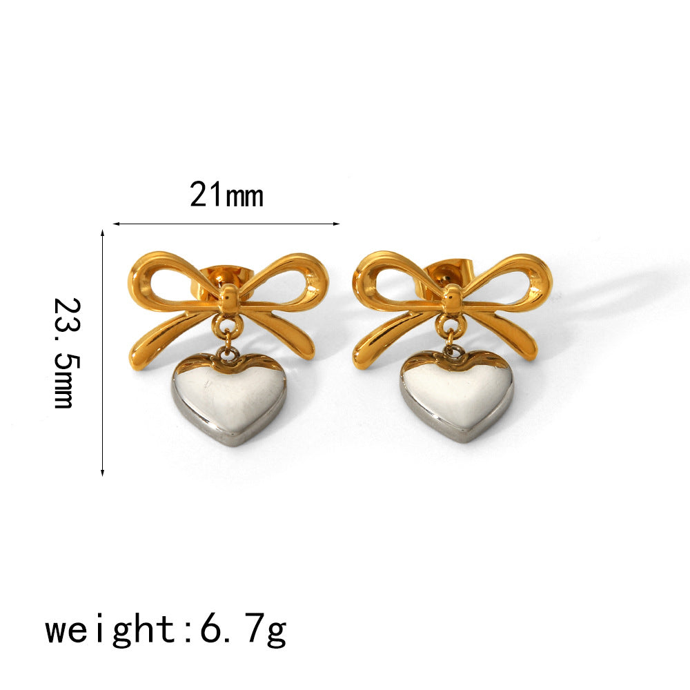 Women's Design Heart-shaped Stainless Steel High-grade Two-color Gold-plated Titanium Earrings