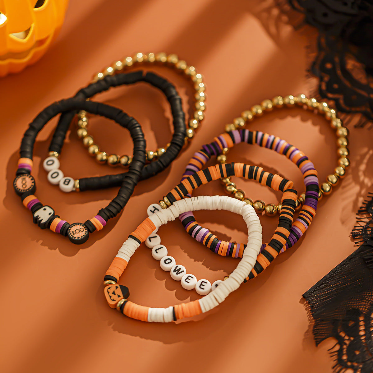 Ornament Halloween Pumpkin Polymer Clay Punk Alloy Bracelets