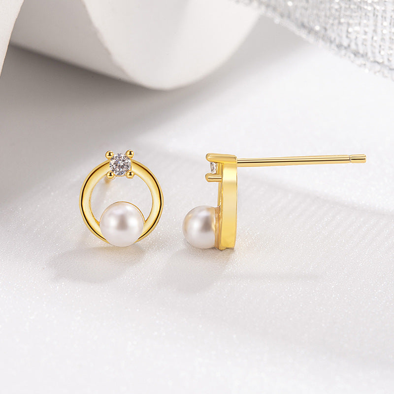 Zirconium Diamond Pearl Small Circle Female High Sense Earrings