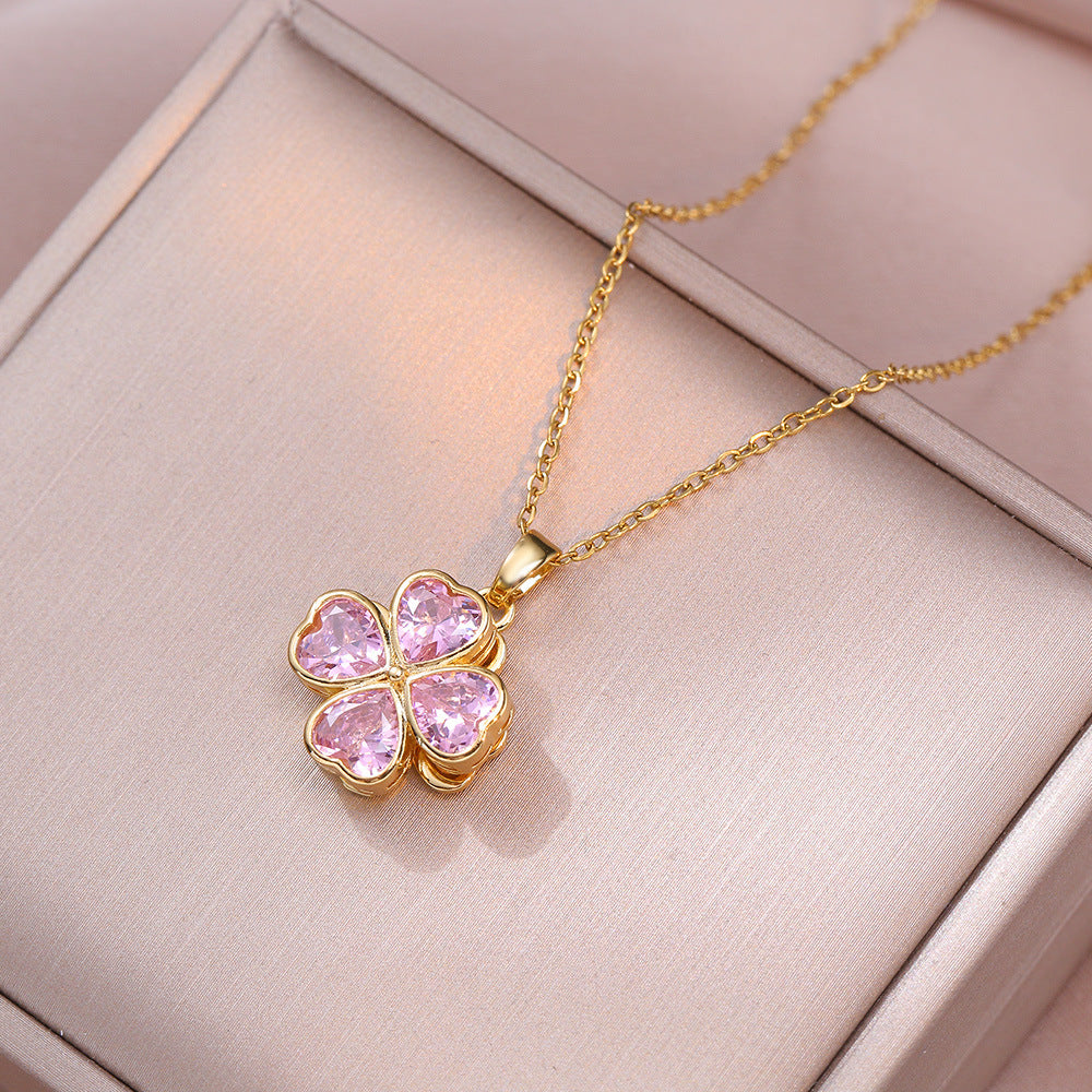 Hearts Zircon Flower Niche Rotating Design Pendants