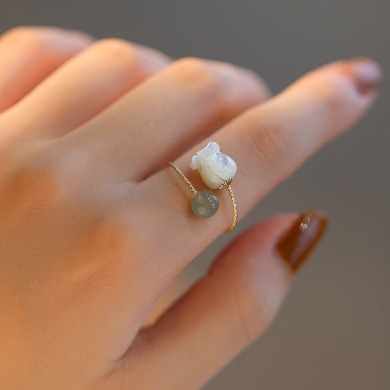 Jade Cube Sugar Female Retro Temperament Color Rings