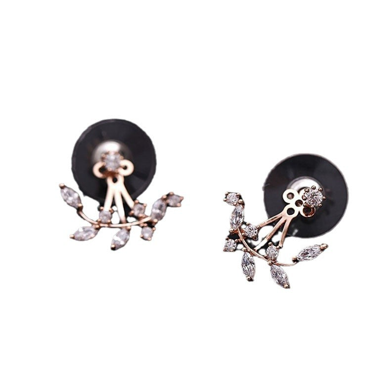 Leaf Zircon Ear Branch Back Hanging Earrings