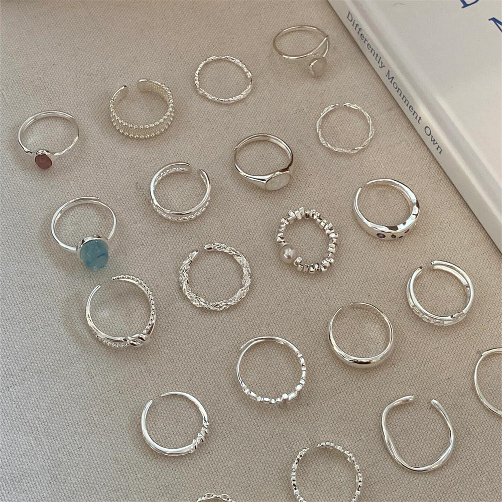 Women's Korean Style Simple Gemstone Sterling Sier Rings