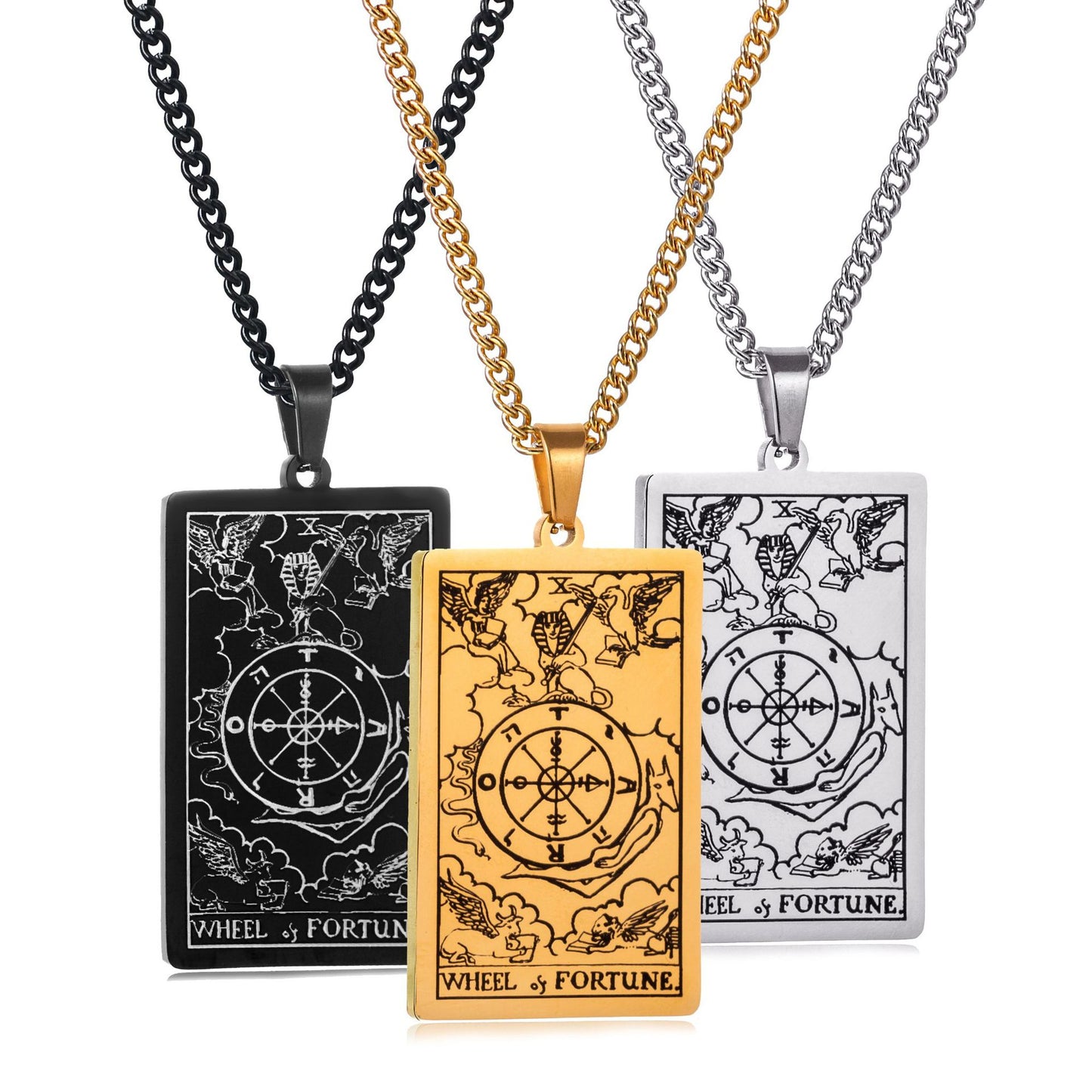 Men's Stainless Steel Tarot Personalized Retro Square Plate Necklaces