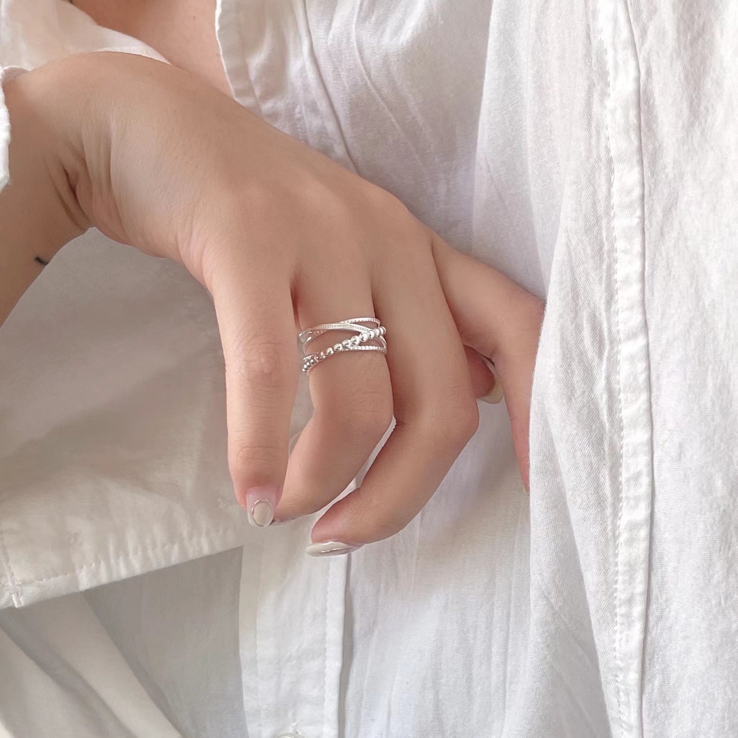 Women's Fan French Style Sterling Sier Cross Minimalist Rings