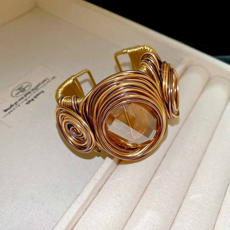 Women's Deep Coffee Leopard Retro Exaggerated High Bracelet