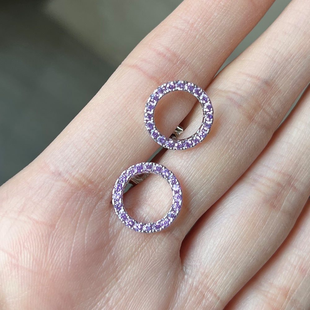 Korean Style Dignified Hollow Circle Zircon Earrings