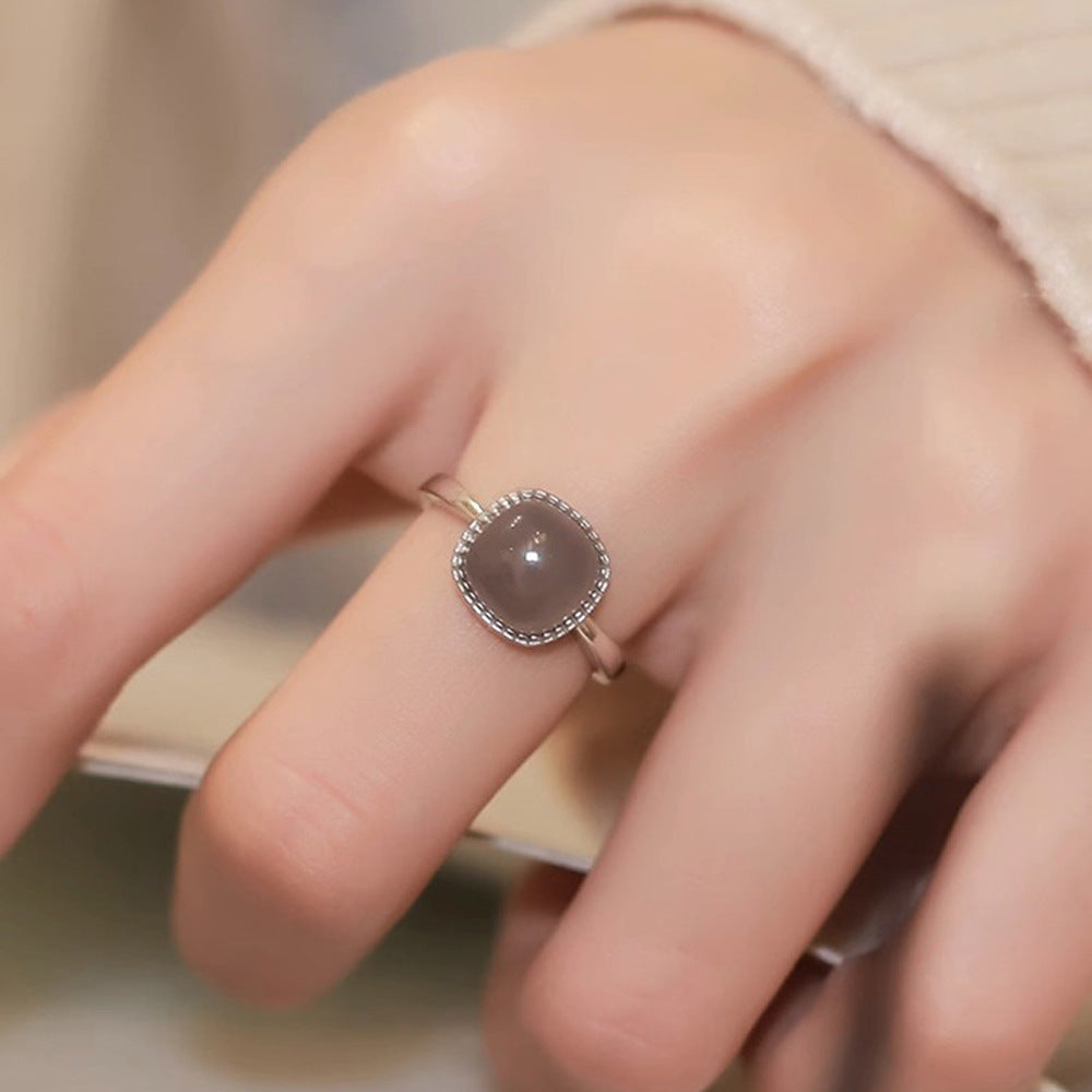 Jade Cube Sugar Female Retro Temperament Color Rings