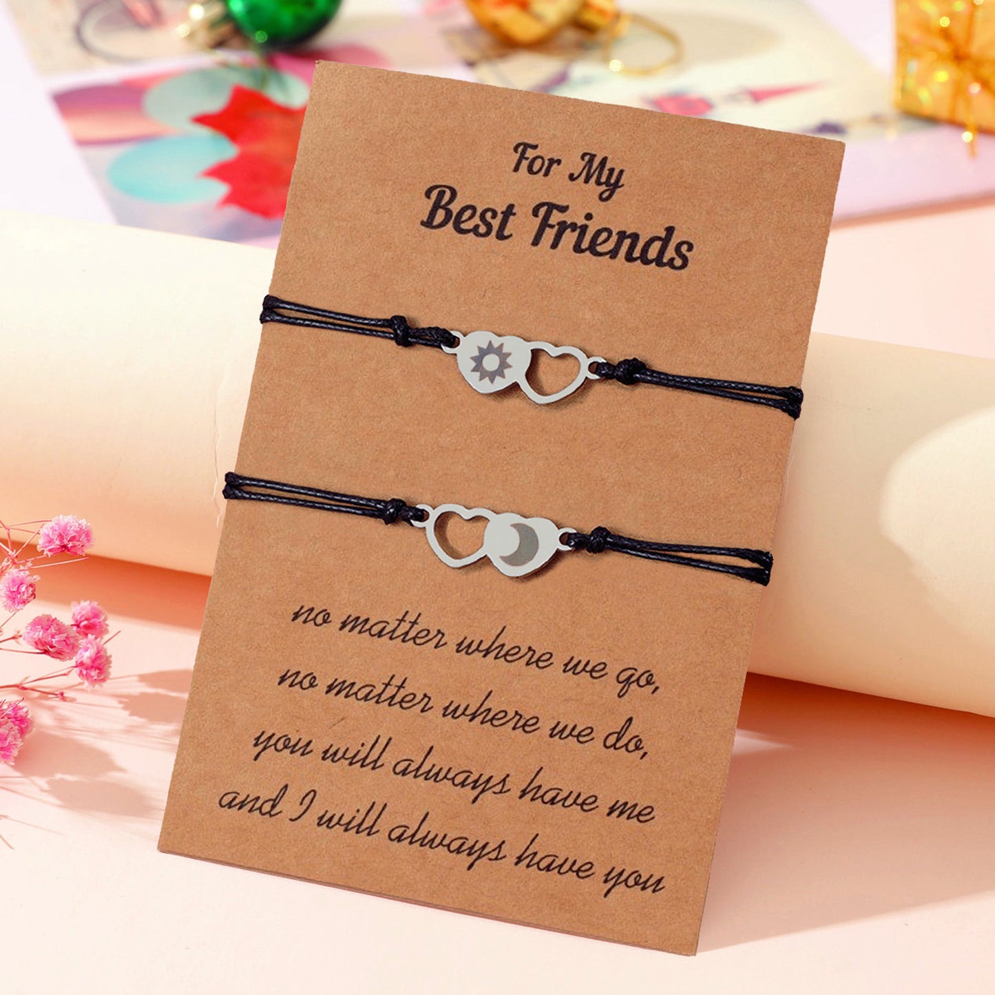 Heart-shaped Laser Sculpture Sun Moon Good Friends Bracelets