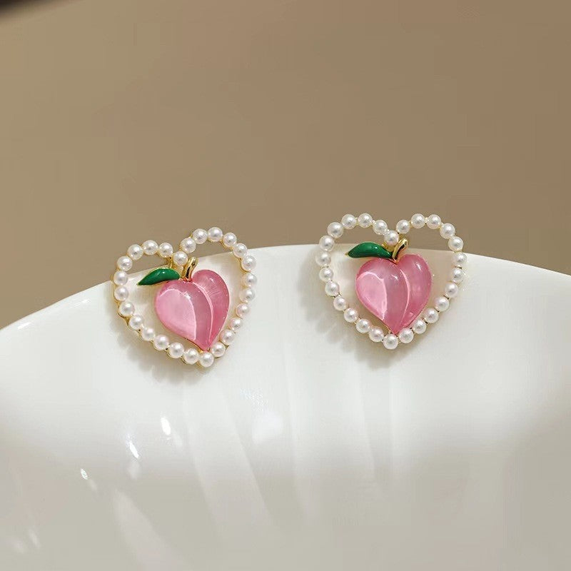 Glazed Love Heart Female French Senior Fashion Stud Earrings