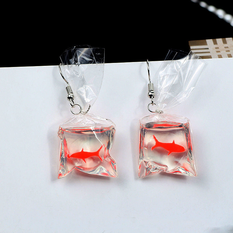 Cartoon Fun Goldfish Creative Personality Transparent Water Earrings