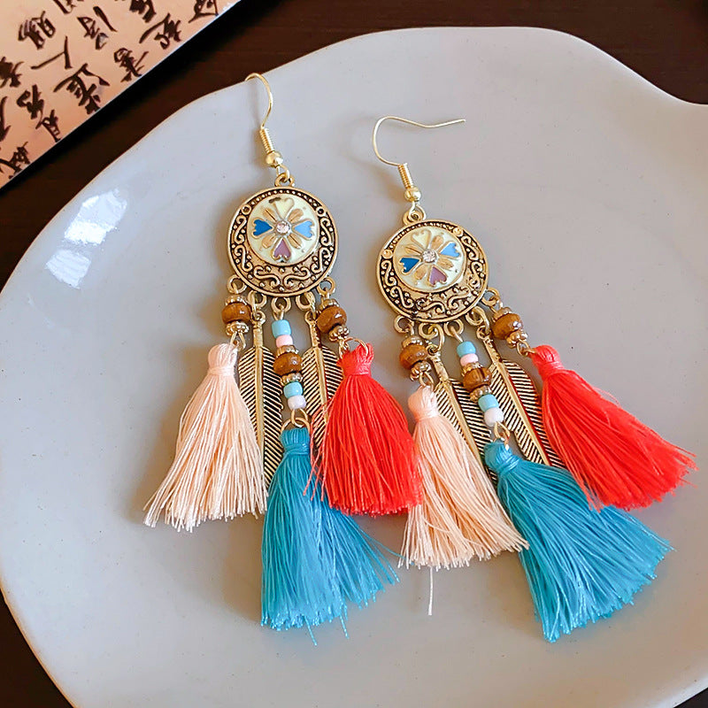 Beaded Tassel Vintage Ethnic Style Ear Hook Rings