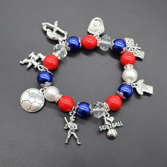 Team Elastic Beaded Football Basketball Rugby Bracelets