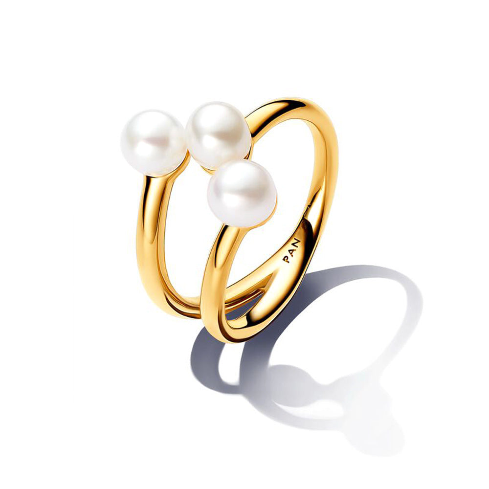 Copper Sier Plated Irregular Heart Pearl Rings