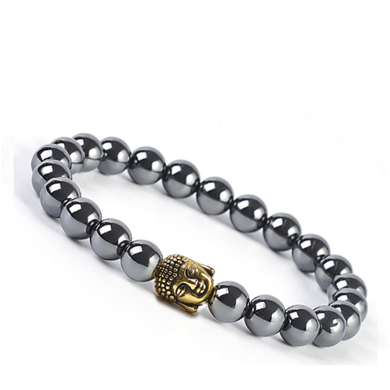 Men's Imitation Obsidian Black Agate Woven Bead Bracelets