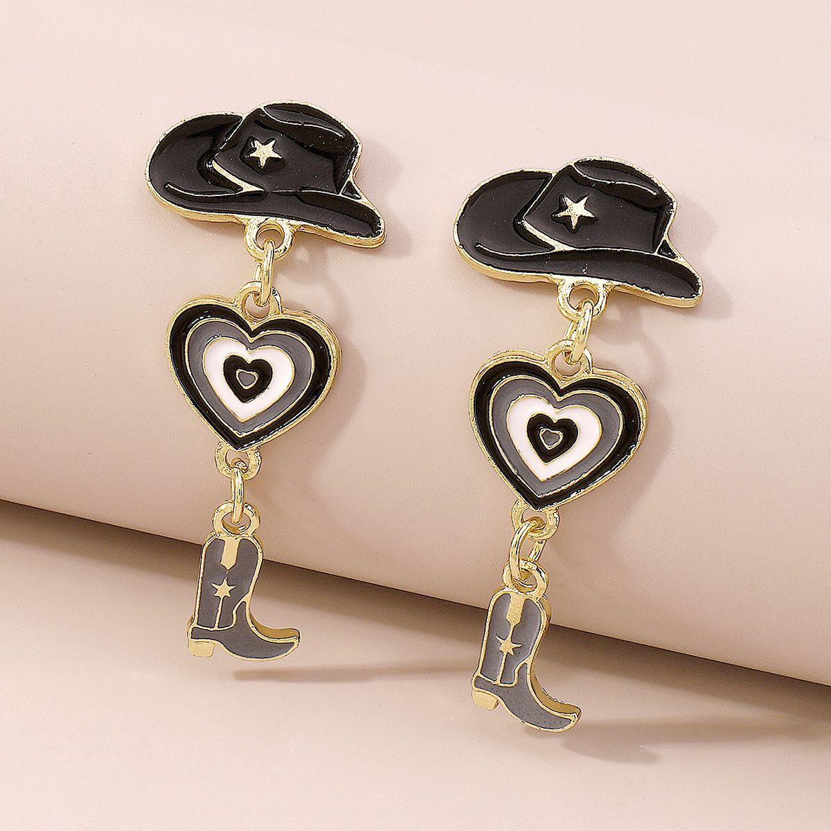 Women's Fashion Hat Love Cowboy Boot Drop Rings