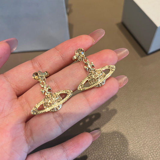Charming White Saturn Full Exquisite Flat Earrings