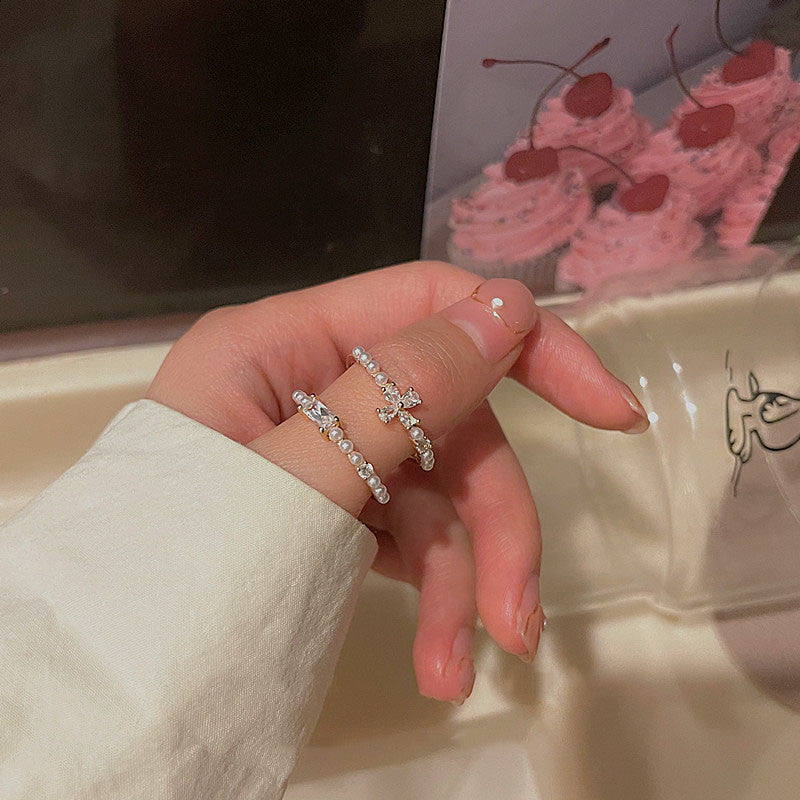 Female Tide Pearl Flower Index Finger Rings