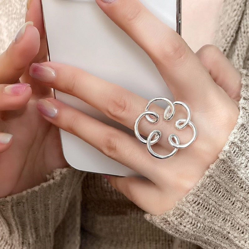 Dignified Geometric Lines Winding Sier Opening Rings