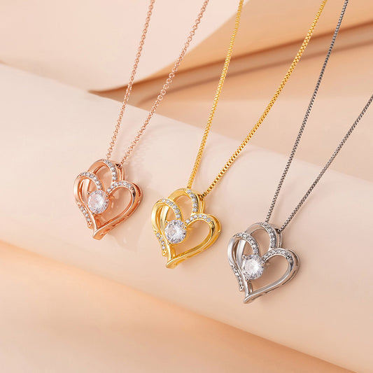 Women's Sier Double Heart Fashion Heart-shaped Clavicle Necklaces