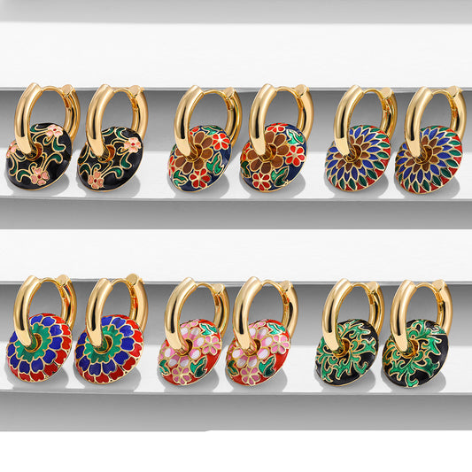 Drip Pattern Circle Ear Clip French Fashionable Niche Design Vintage Earrings