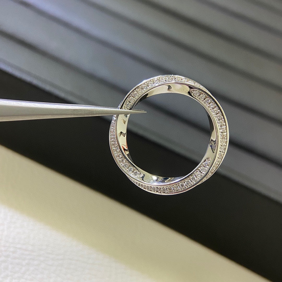 Sier High Version Glossy Diamond Couple Mobius Strip Spiral Light Ring