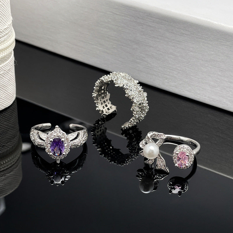 Diamond Bowknot Open Female Full Texture Rings