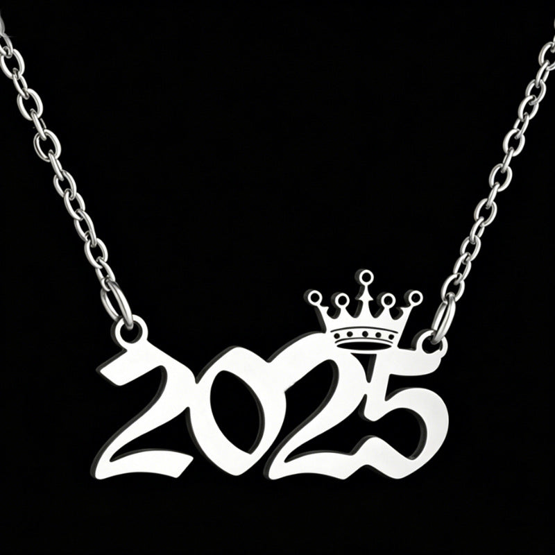 Women's Stainless Steel Light Luxury Crown Digital Metallic Necklaces