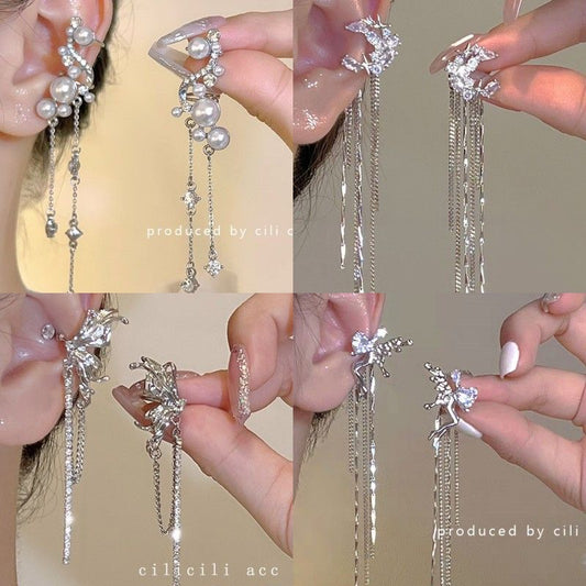 Women's Diamond Butterfly Tassel Romantic Design Style Earrings