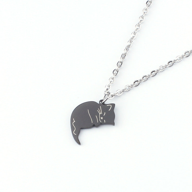 Men's White Cat Stainless Steel Cute Couple Necklaces